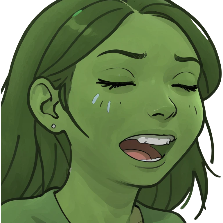 Brunette girl crying hard from laughter emoji