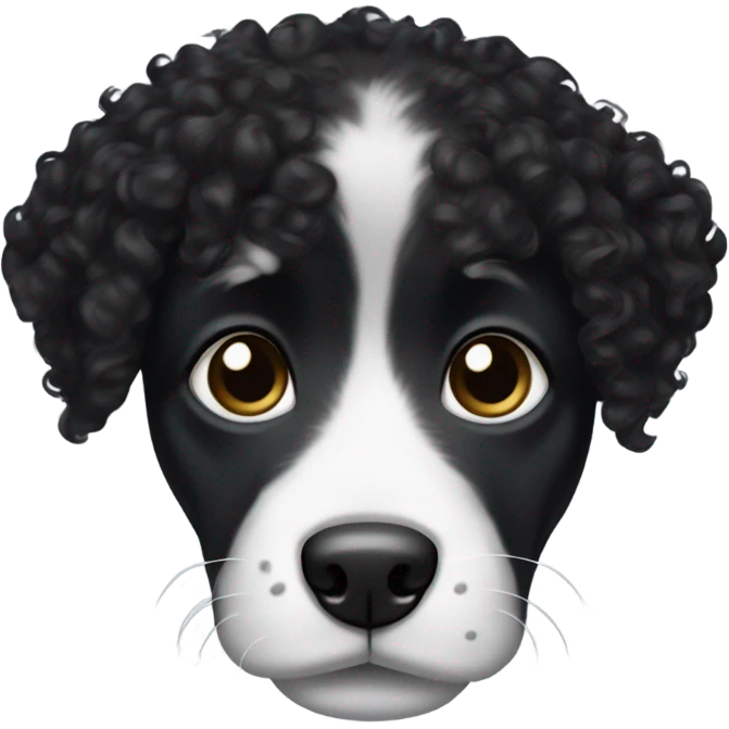 Black curly hair dog face with white snout and white eyebrows emoji