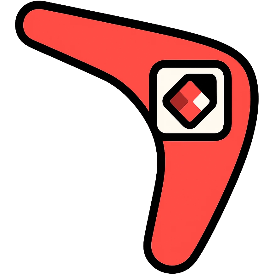 boomerang with Microsoft Power Pages logo, playful and clean, red and white color palette icon emoji