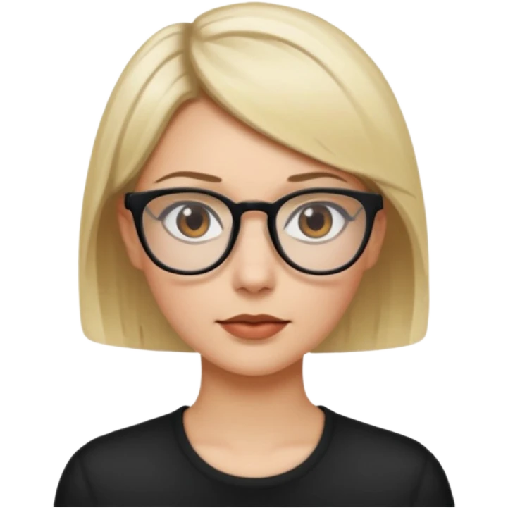 женщина с очень короткими светлыми волосами и темными корнями волос в очках и карими глазами и светлой кожей emoji