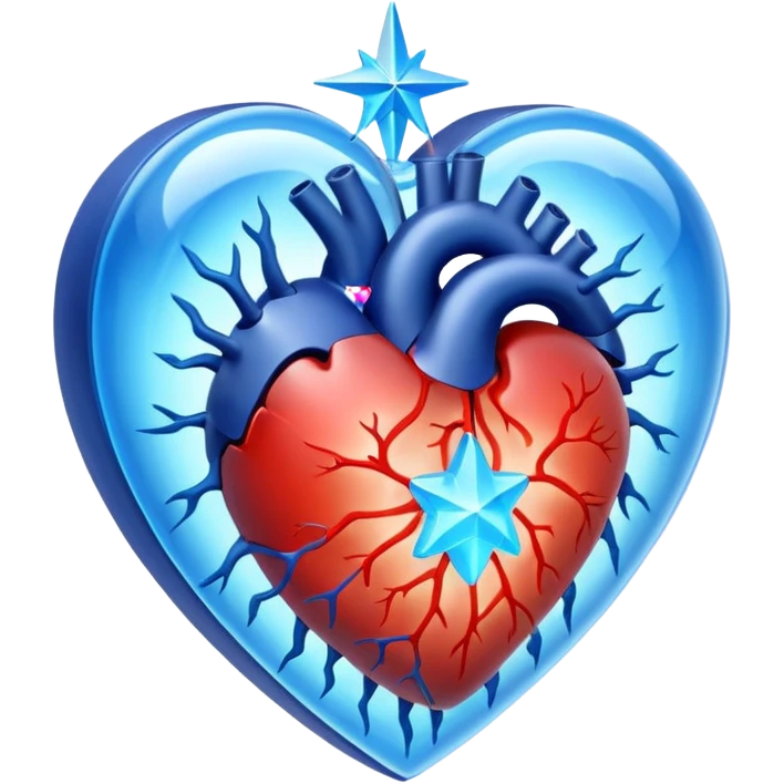 A translucent 3D heart with a sci-fi blue star inside emoji