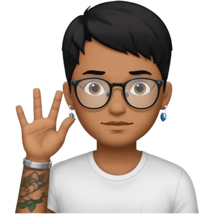 man with tattoo, black hair, wearing glasses, have 1 earring emoji