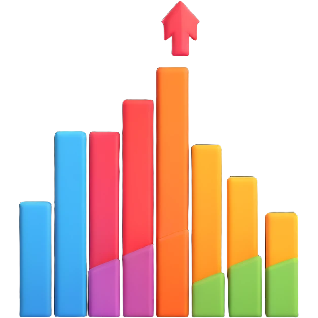 upward arrow, minimalist bar chart, 3D feel emoji