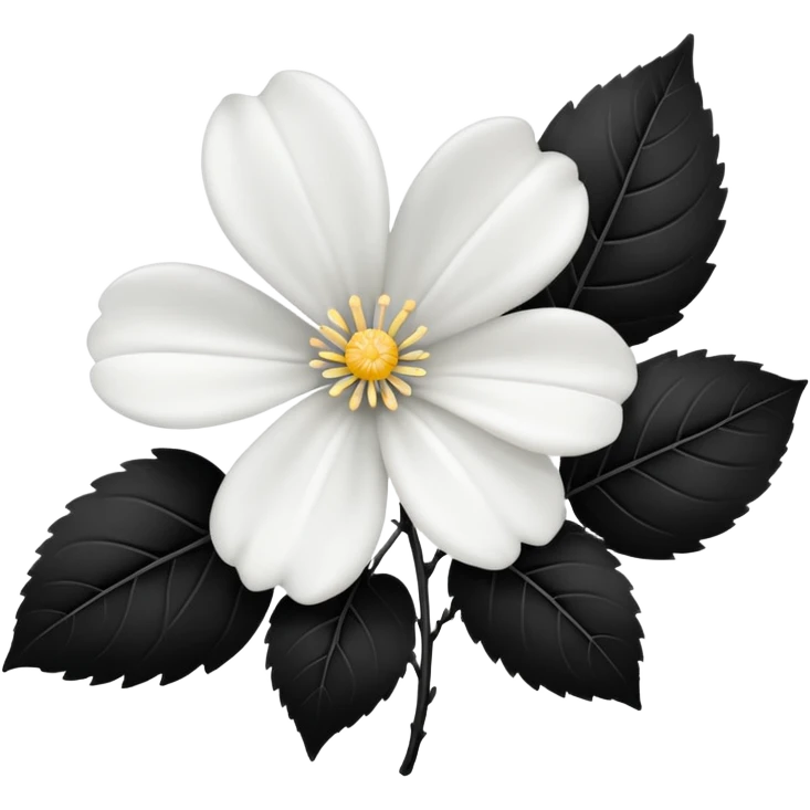 White flower with black leaves emoji