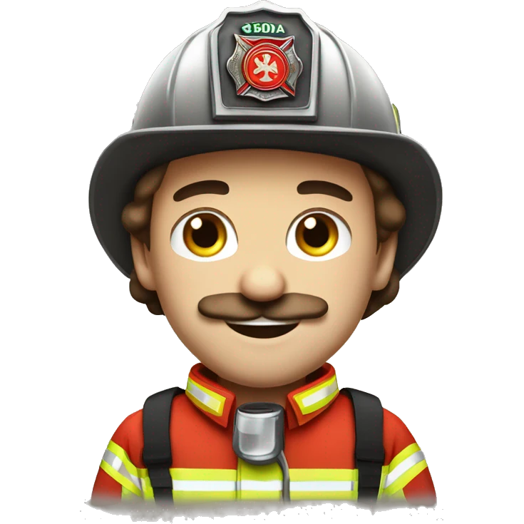 brownhair firefighter with brown mustache in superb skoda emoji