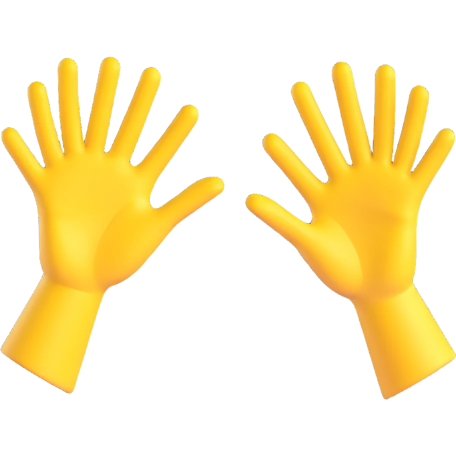 A 3D yellow emoji-style illustration of two open hands, positioned side by side and angled to the right, as if they are pushing something like a swing. Add motion lines behind the hands to the left to show a rightward pushing movement. Clean cartoon style, minimal background emoji