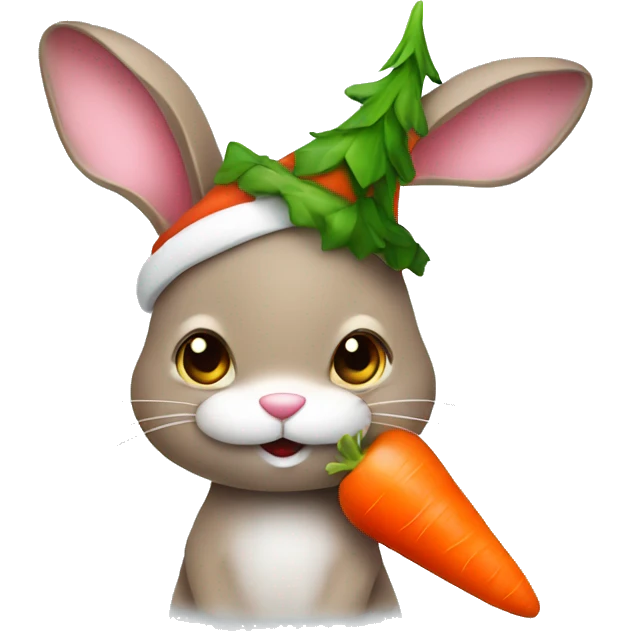 Bunny wearing Xmas hat and carrot emoji