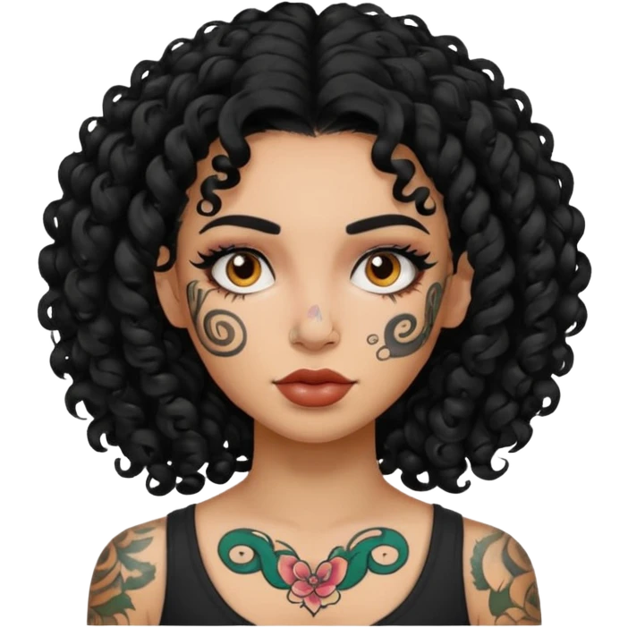 woman curly hair and heavy face tattoo emoji