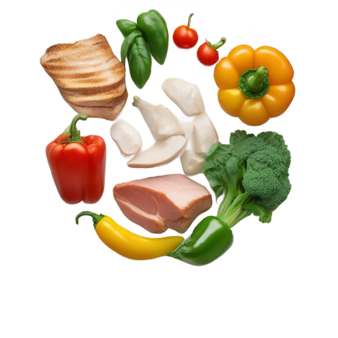 round white plate with healthy food emoji
