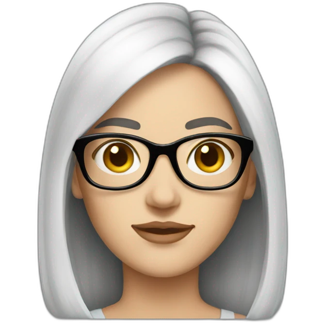 A young white woman with very dark brown smooth hair and glasses emoji