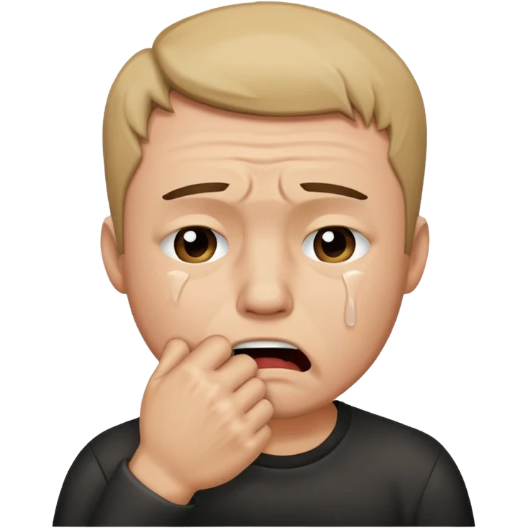 Crying man with his fist holding to his mouth emoji