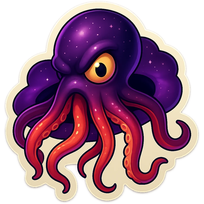 Create a dramatic and unsettling cosmic monster coming through a hole in the sky in emoji style with no background, focusing on the retro stickers style look. emoji