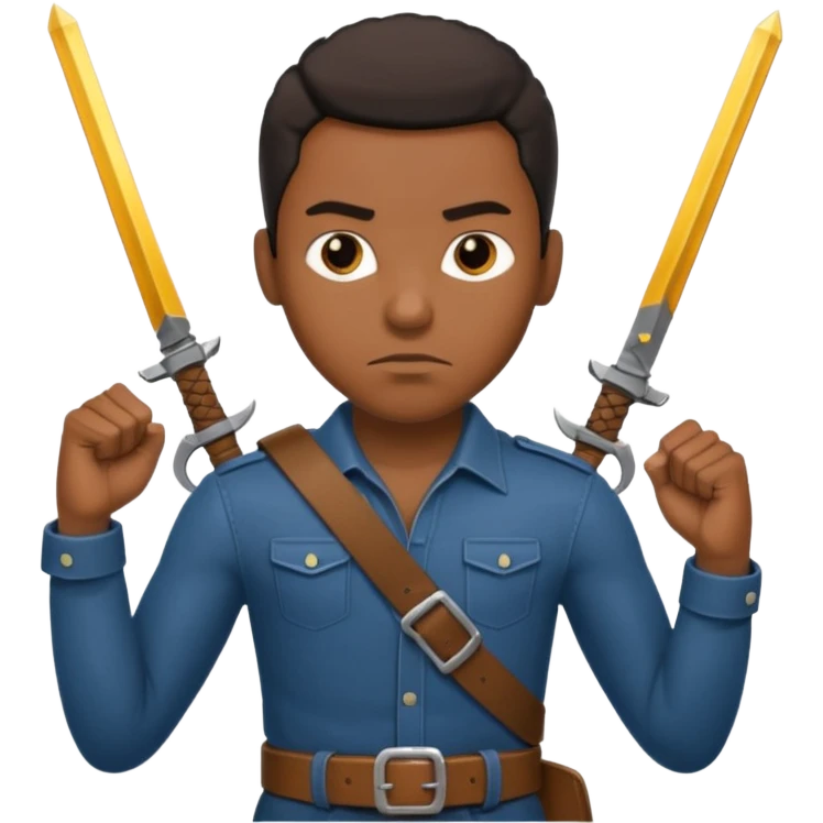 Black man with a belt folded in his right hand like a weapon emoji