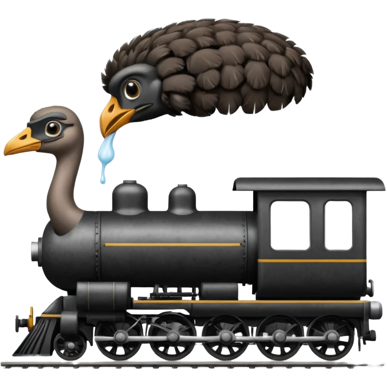 Give me a 0-5-0 locomotive and put an ostrich body and head on the steam engine of the train and put a toilet on top second train car  emoji