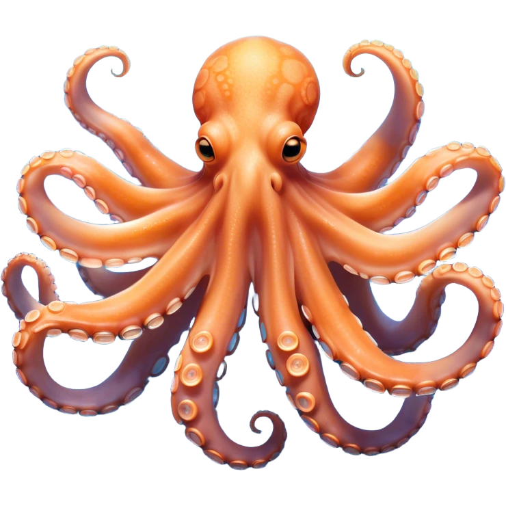 Beautiful and Majestic smiling Octopus Portrait Emoji, Head and body resting in serene repose with a gentle, content smile, showcasing a soft, light orange form adorned with elegant blue rings and delicately arranged arms, Simplified yet exquisitely endearing features, highly detailed, glowing with a soft, drowsy underwater light, high shine, relaxed and utterly enchanting, stylized with an air of majestic aquatic beauty, soft glowing outline, capturing the essence of a beautiful and majestic octopus that embodies the enchanting spirit of the deep! emoji