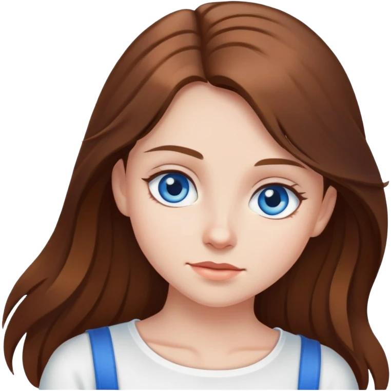 Girl with long brown hair and blue eyes wearing a white top emoji
