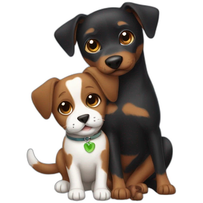 Black mackerel cat hugging brown Jack Russell dog emoji