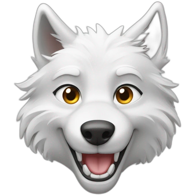 Loup blanc qui fait un beau sourire montrant ses belles dents emoji