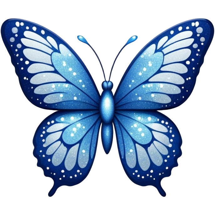 Navy blue butterfly with white glitter sparkles emoji