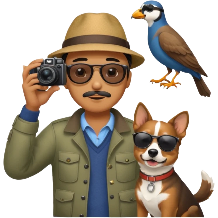 A photographer with his dog photographing birds. emoji