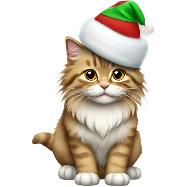 Siberian cat wearing a Christmas hat emoji