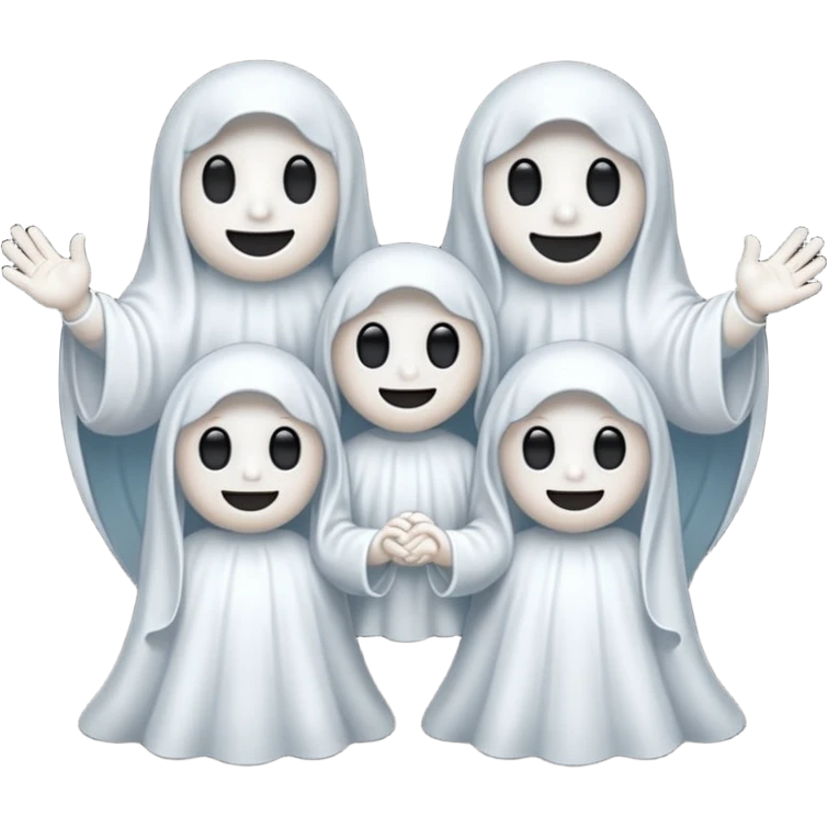 
Mini ghost family holding hands 
 cartoon -style/cute and transparent for a sticker 
 emoji