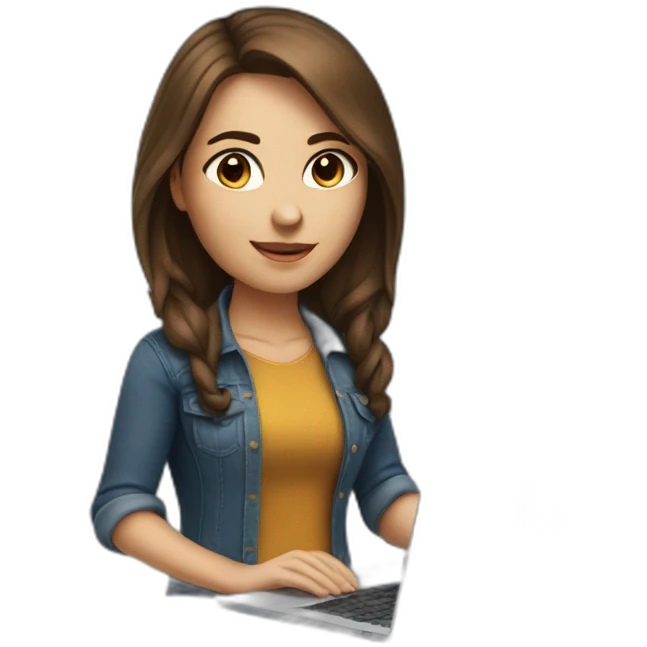 pretty programmer girl with brown hair working with MacBook emoji
