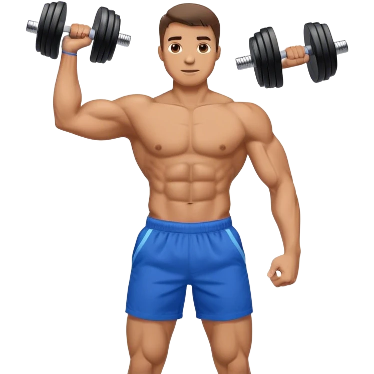 man with blue shorts doing side-lateral raise (T pose) with light dumbbells emoji