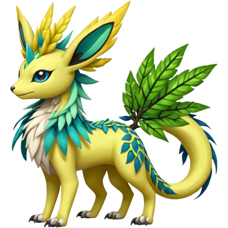  Exotic Ivy Dragonic Feathery Scaly Meloetta-Electrike-Jolteon-Zygarde-Zeraora-Renamon-Protogen-Palkia-hybrid-fusion-Fakémon-creature, full body emoji