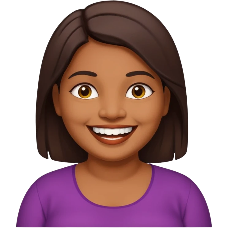 40 yr old chubby sri lankan woman, dark skin, straight brown hair, big smile, white teeth emoji