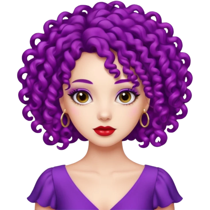 Fashion Model with Purple Curls, red dress emoji