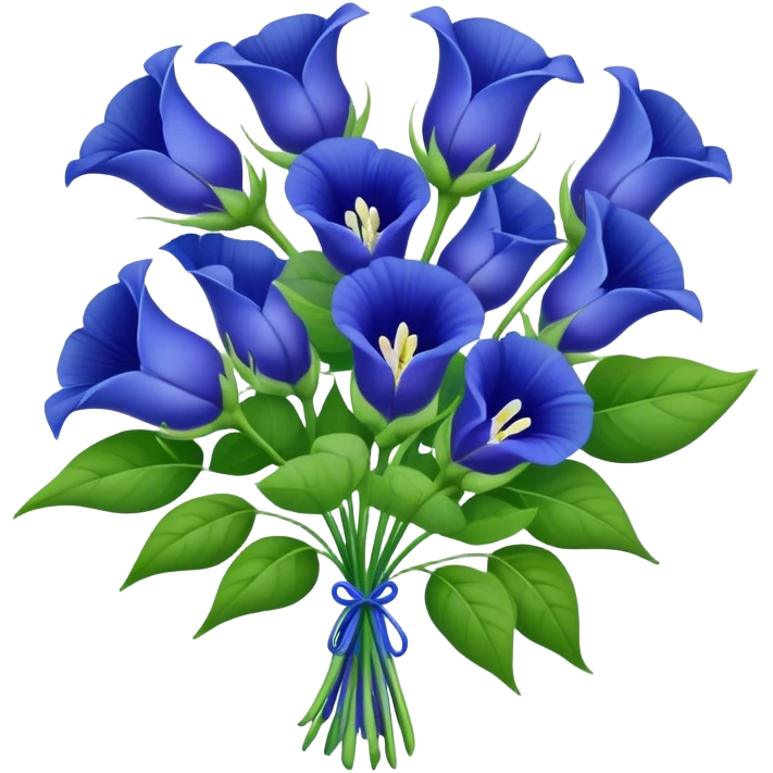big bouquet Blue Butterfly Pea flower, stem, leaf emoji
