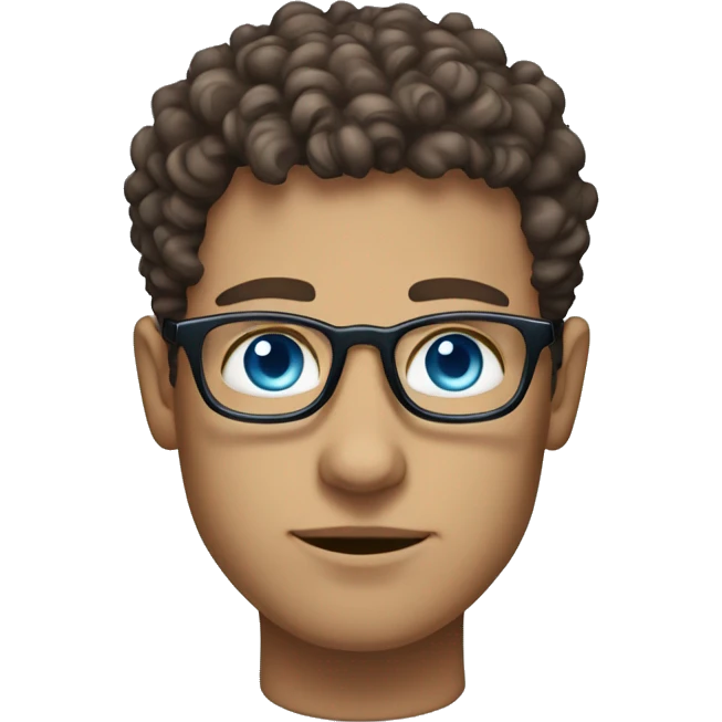 Curly, brown hair, faded sides, light blue eyes, round glasses, sharp jawline, white skin male emoji
