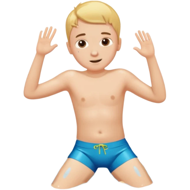 a boy that is sliding on his belly in Swimming trunks emoji