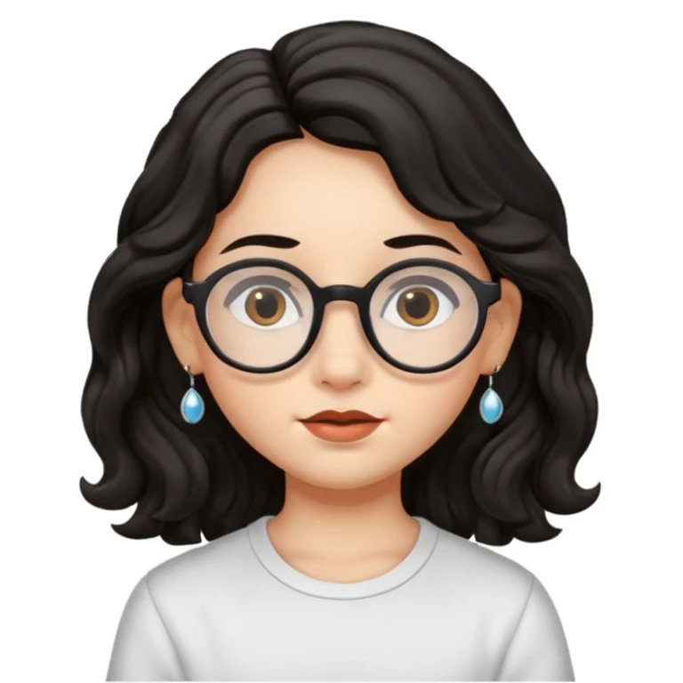 Black wavy long hair, oval glasses, brown eyes, sharp facial features, small lips, earrings, can you make me a child like this?  emoji