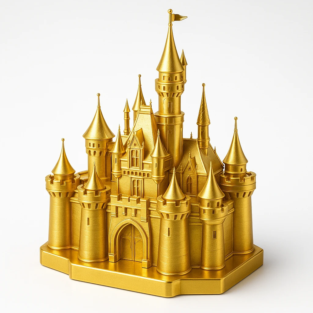 golden Disney castle, simple, bold gold, clean lines, no text emoji