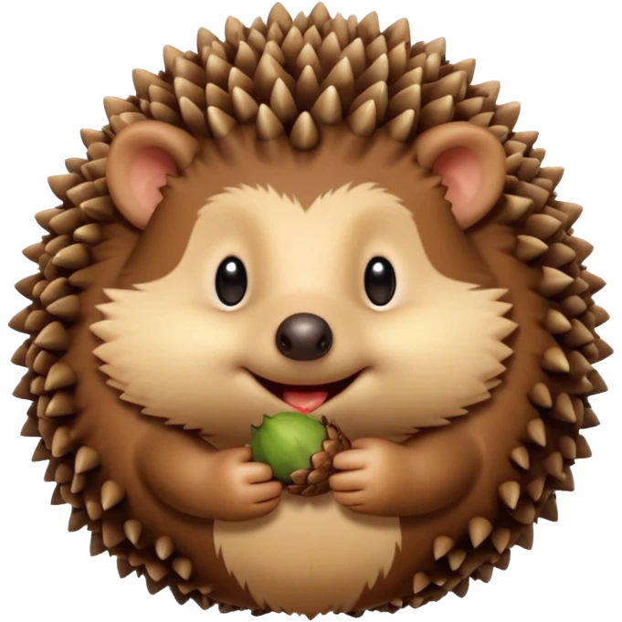 A round hedgehog with a small fuzzy beard puff under its nose, smiling shyly while holding a tiny acorn.



















 emoji