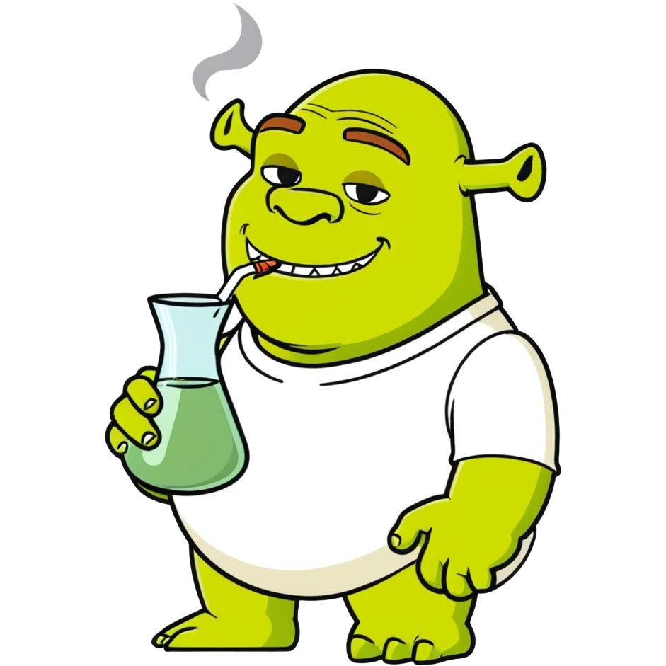 Shrek drinking from a smoking vase emoji