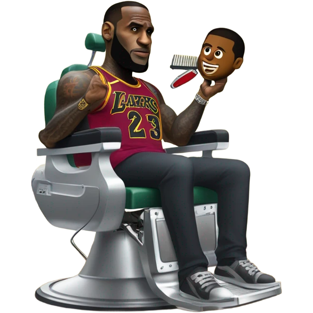 LeBron James getting a haircut from Godzilla emoji