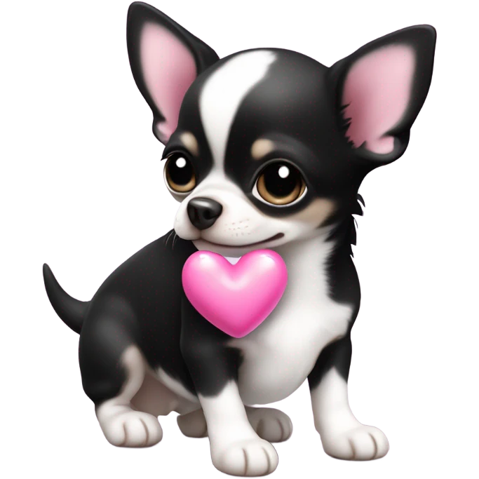 black & white chihuahua puppy with puffy pink heart emoji