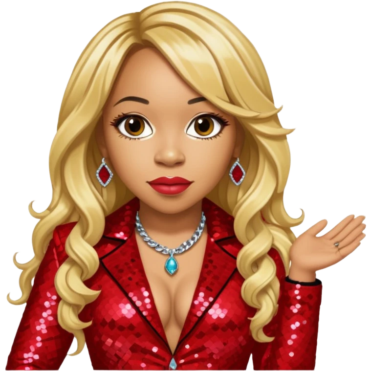 Tameka Tiny Harris from Xscape with long blonde hair, red sequin outfit emoji