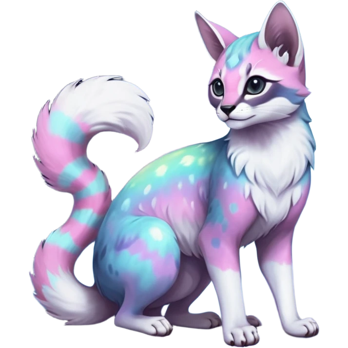 Colorful nebulae nebula starry galactical shiny tropical pale light fruity pastel white glorious iridescent divine exotic cute cool beautiful realistic antasy-caracal-civet-genet-sergal-vernid-Cacomistle-Trico-oncilla-animal-Fakémon-hybrid-fursona (full body) emoji