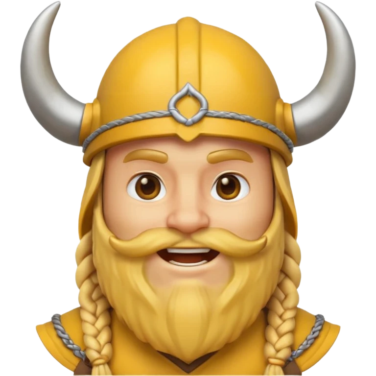 3D Viking emoji with a horned helmet, yellow round face, beard, smiling expression emoji