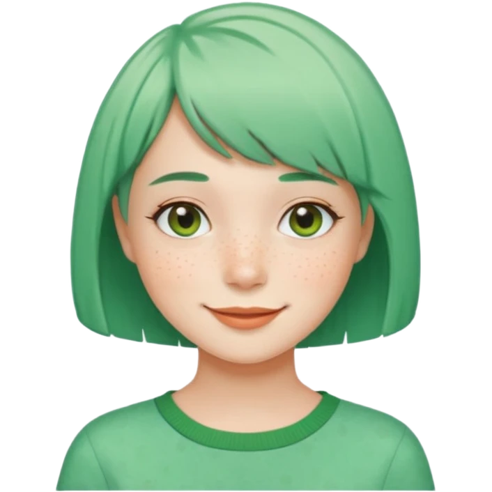 Girl with Mint Bob Cut – short green hair, cheerful smile. emoji