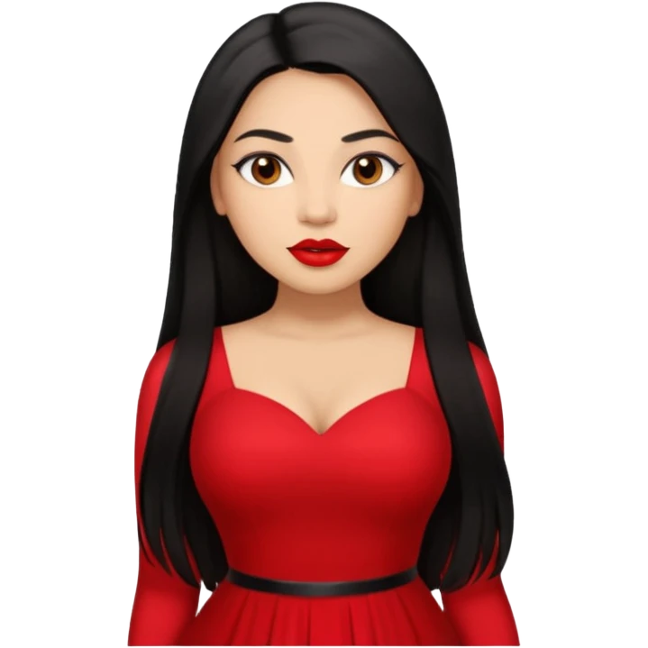 Light skin brown eyes glamorous full figured women black long straight hair red lips emoji