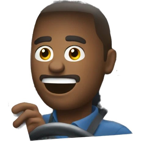 Man driving a car looking at a phone emoji