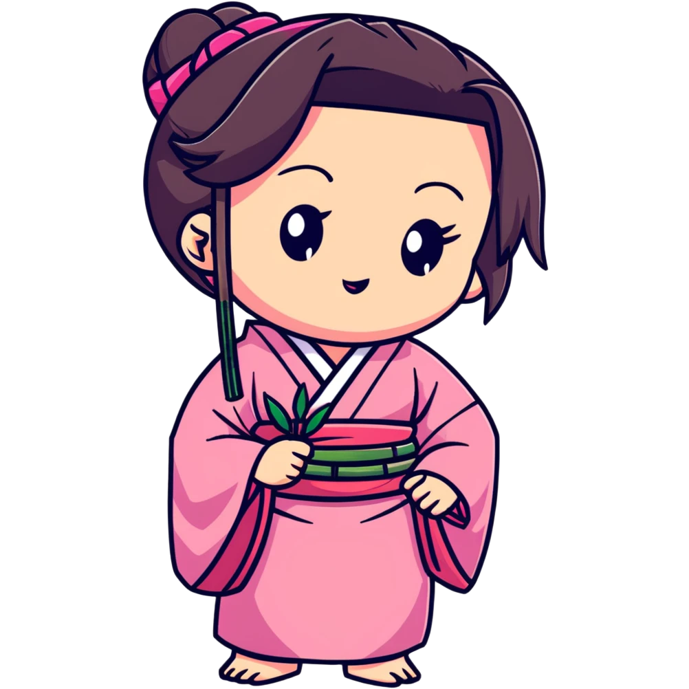 chibi Nezuko with pink kimono and bamboo muzzle in her mouth emoji