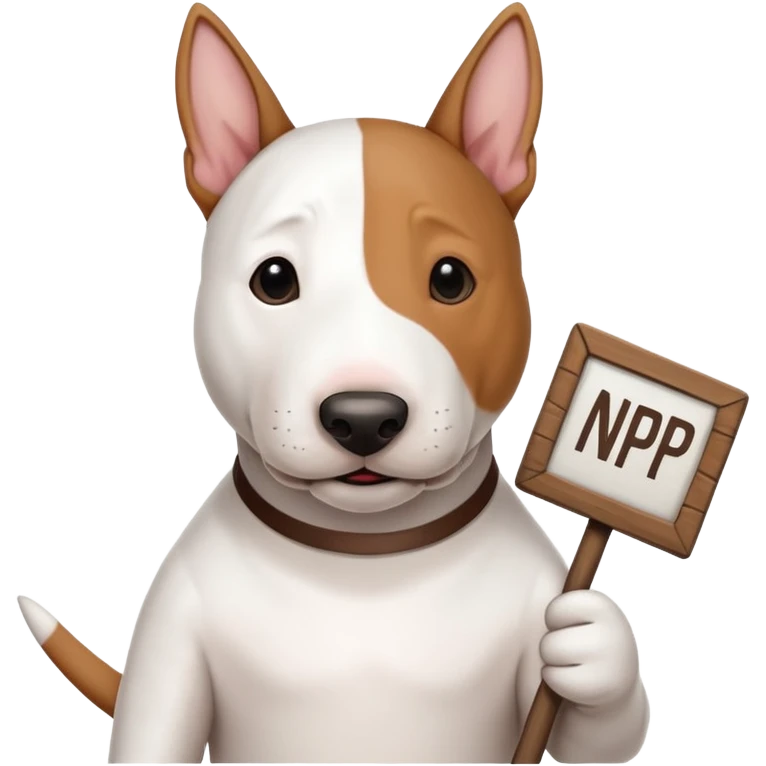 bull terrier dog holding a sign that says "NP" emoji