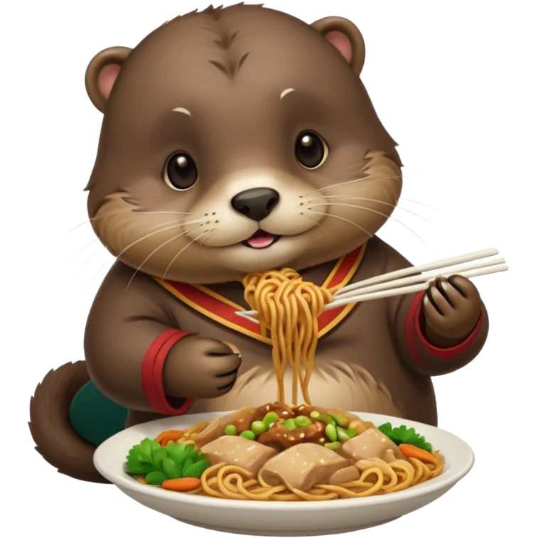 generate a super fat cute otter eating chinese food from a place called taverne de zhao emoji