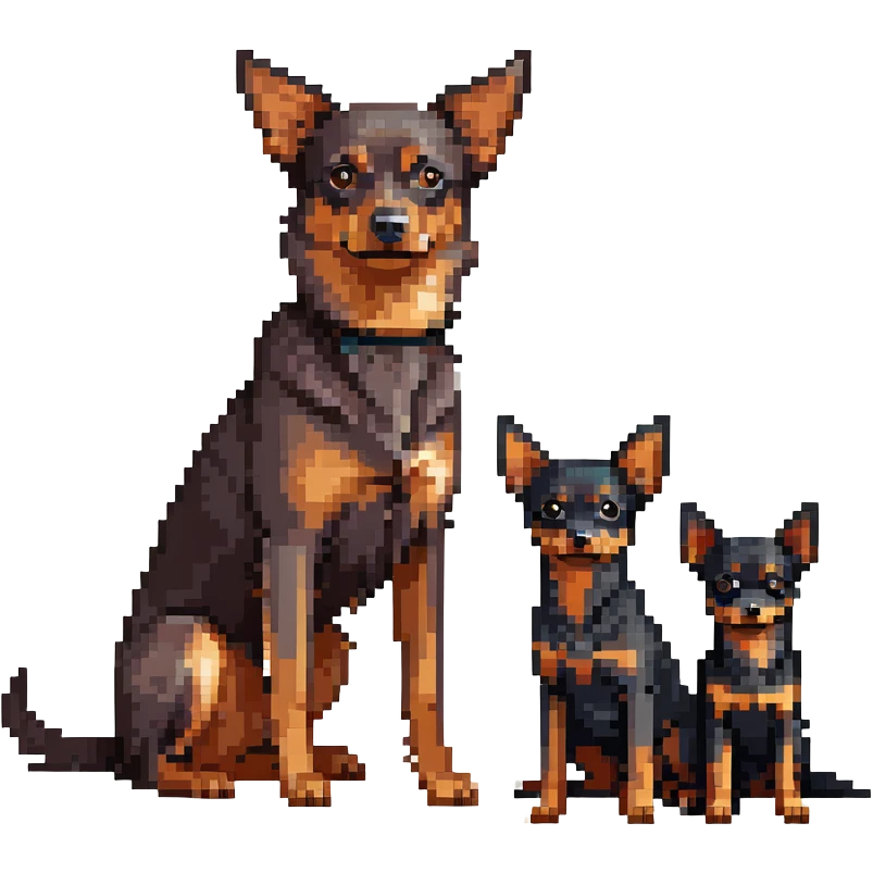 two dark-colored shepherd dogs and a dark-colored miniature pinscher Chihuahua together emoji